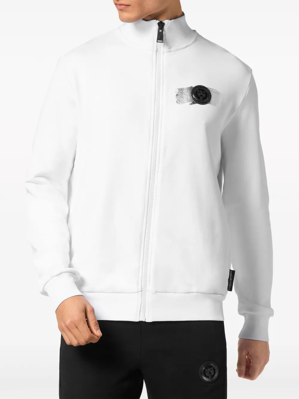 Shop Plein Sport Cotton Zip-up Sweatshirt In White