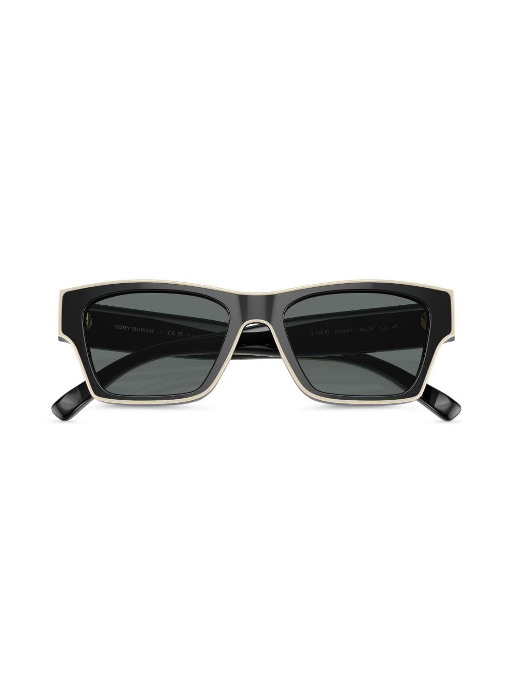 Tory Burch Contrasterende zonnebril met rechthoekig montuur Zwart