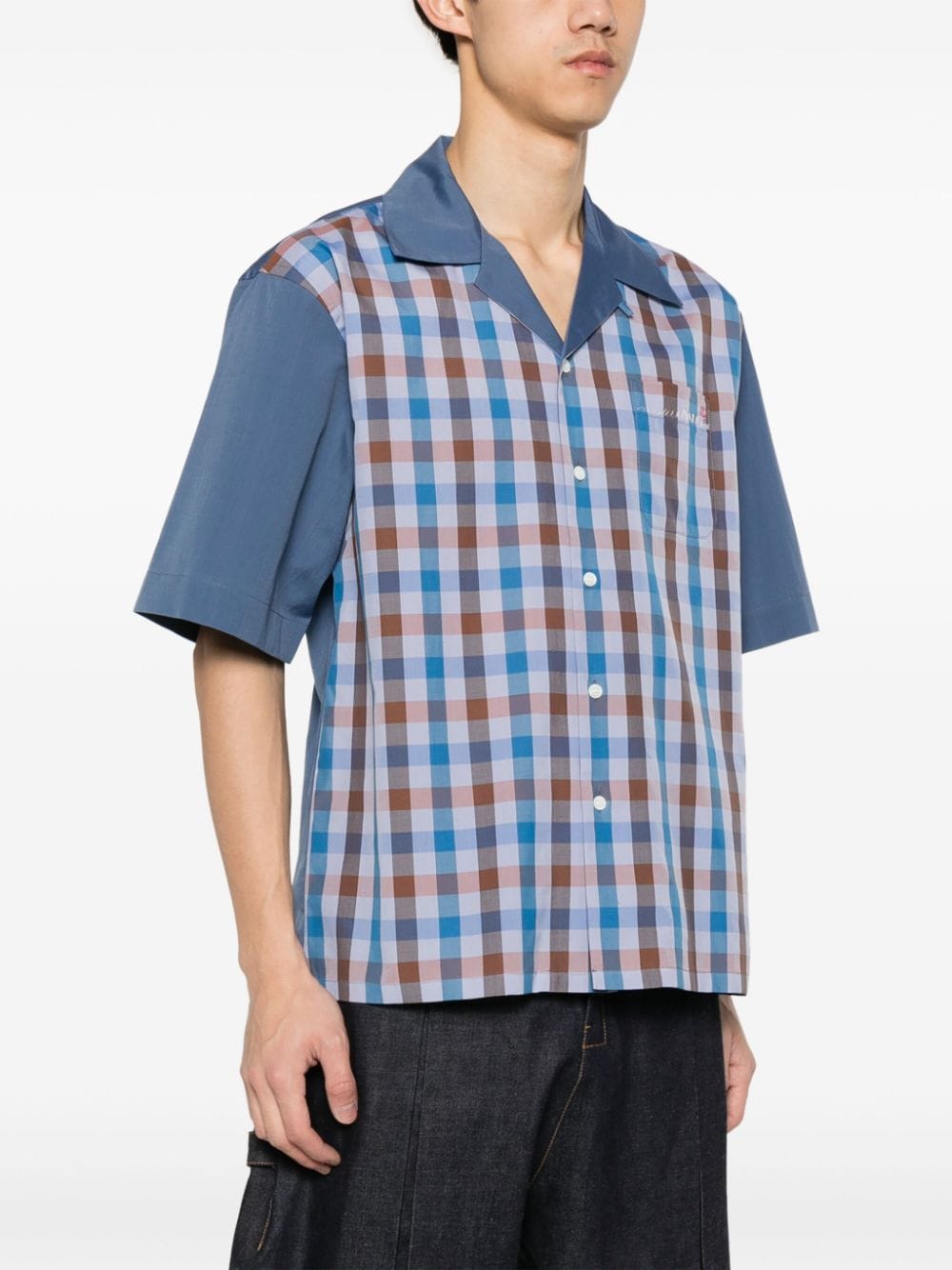 Shop Marni Gingham-pattern Bowling Shirt In Blue