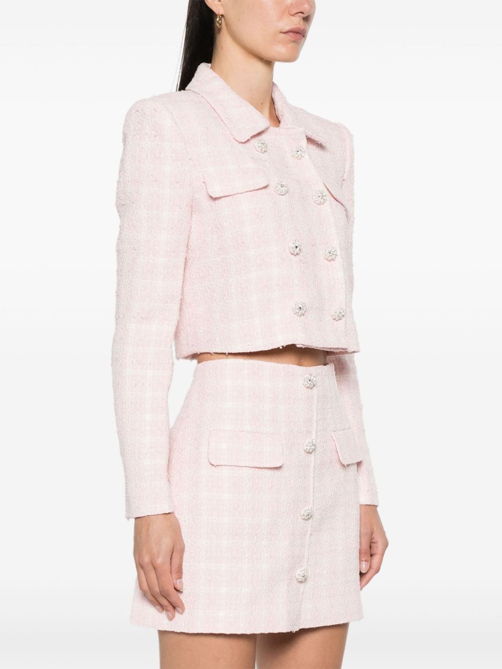 Shop Self-portrait Cropped Tweed Jacket In Pink