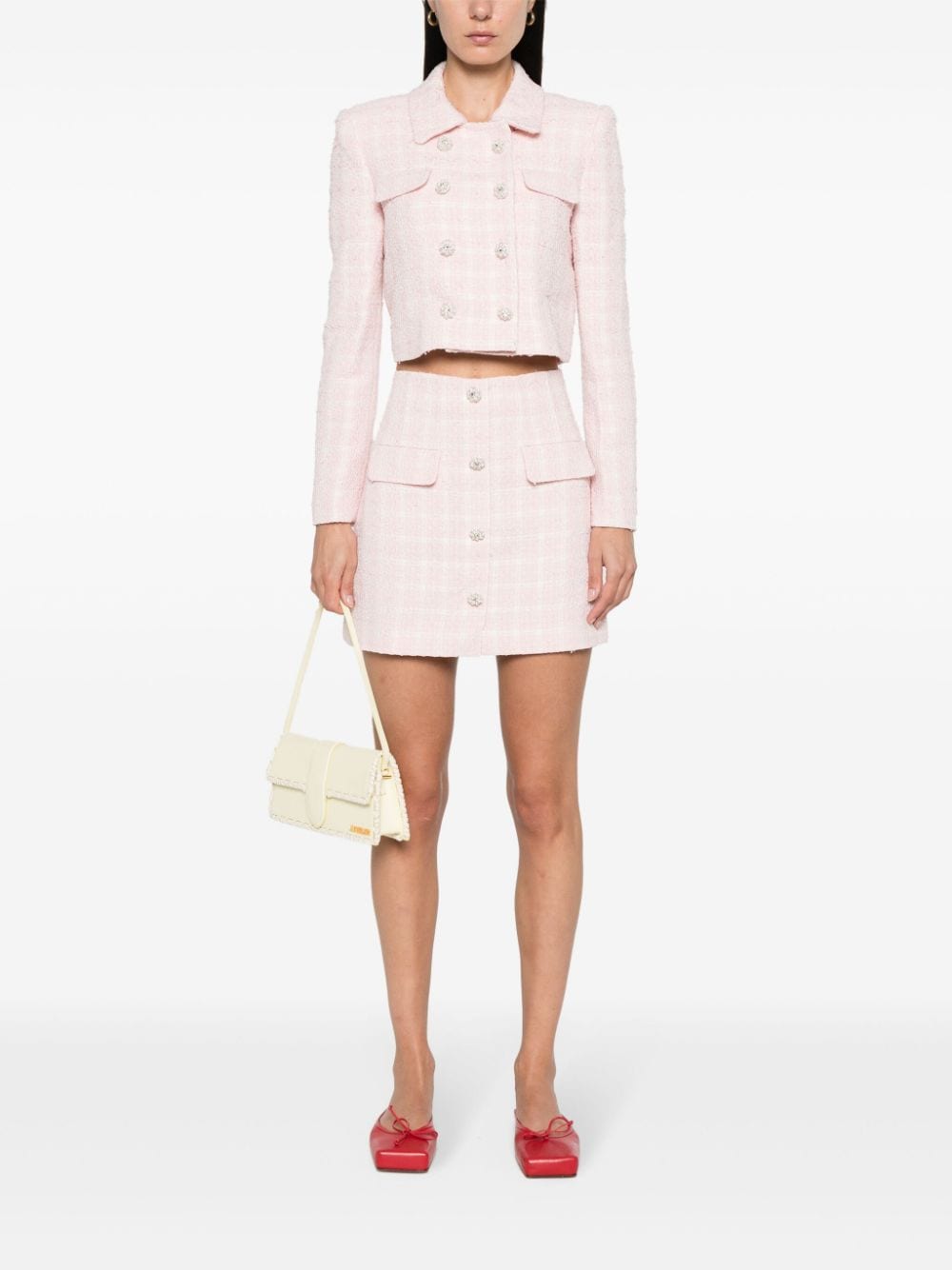 Shop Self-portrait Checked Tweed Mini Skirt In Pink