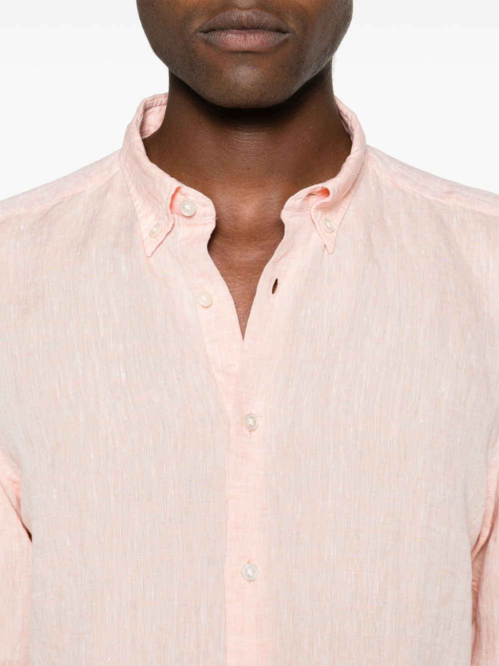 Shop Hugo Boss Textured Linen Shirt In Orange