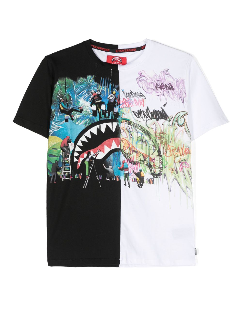 Sprayground kid T-shirt met print en colourblocking Zwart