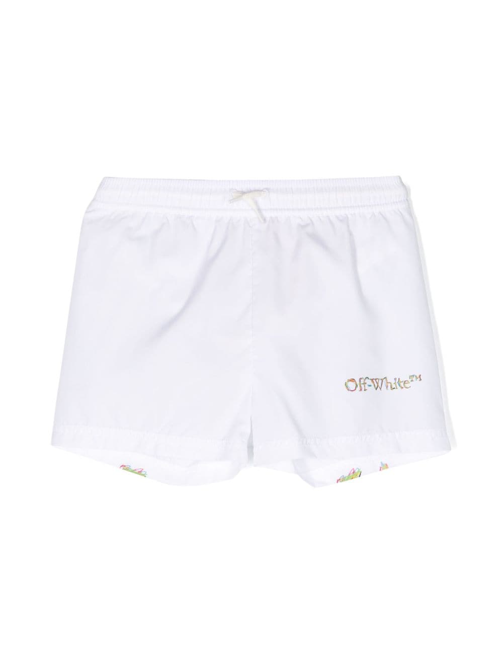 Shop Off-white Sketch Logo-print Swim Shorts In White