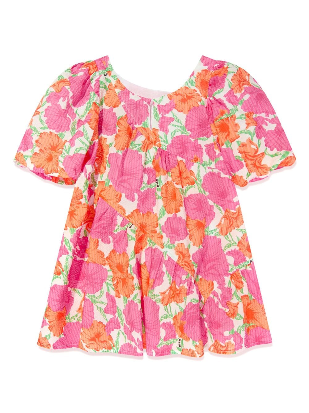 Shop Msgm Floral-print Seersucker Dress In Pink