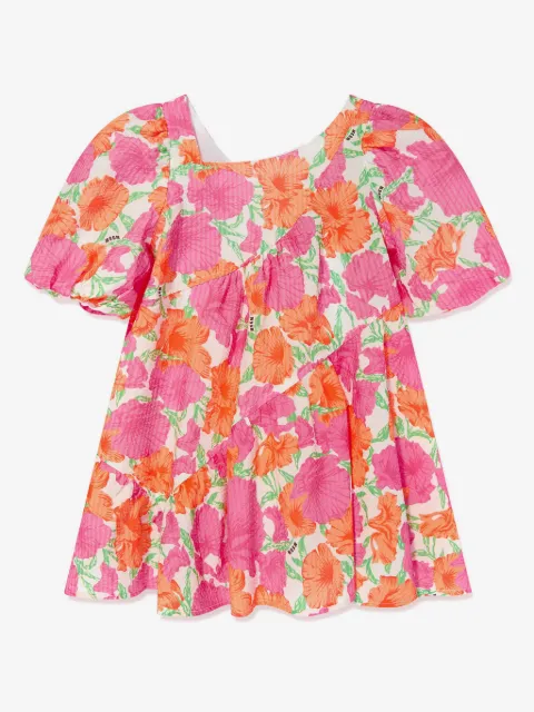 MSGM Kids floral-print seersucker dress
