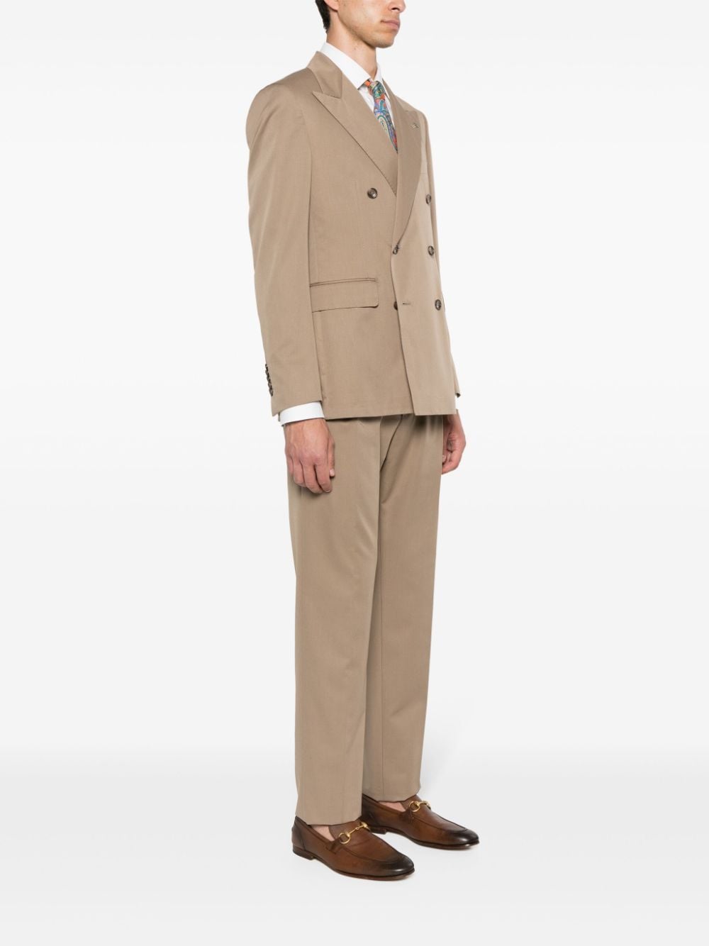 Shop Tagliatore Cotton-blend Double-breasted Suit In Neutrals