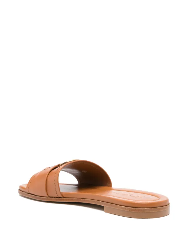 Moncler Bell Leather Slides | Brown | FARFETCH