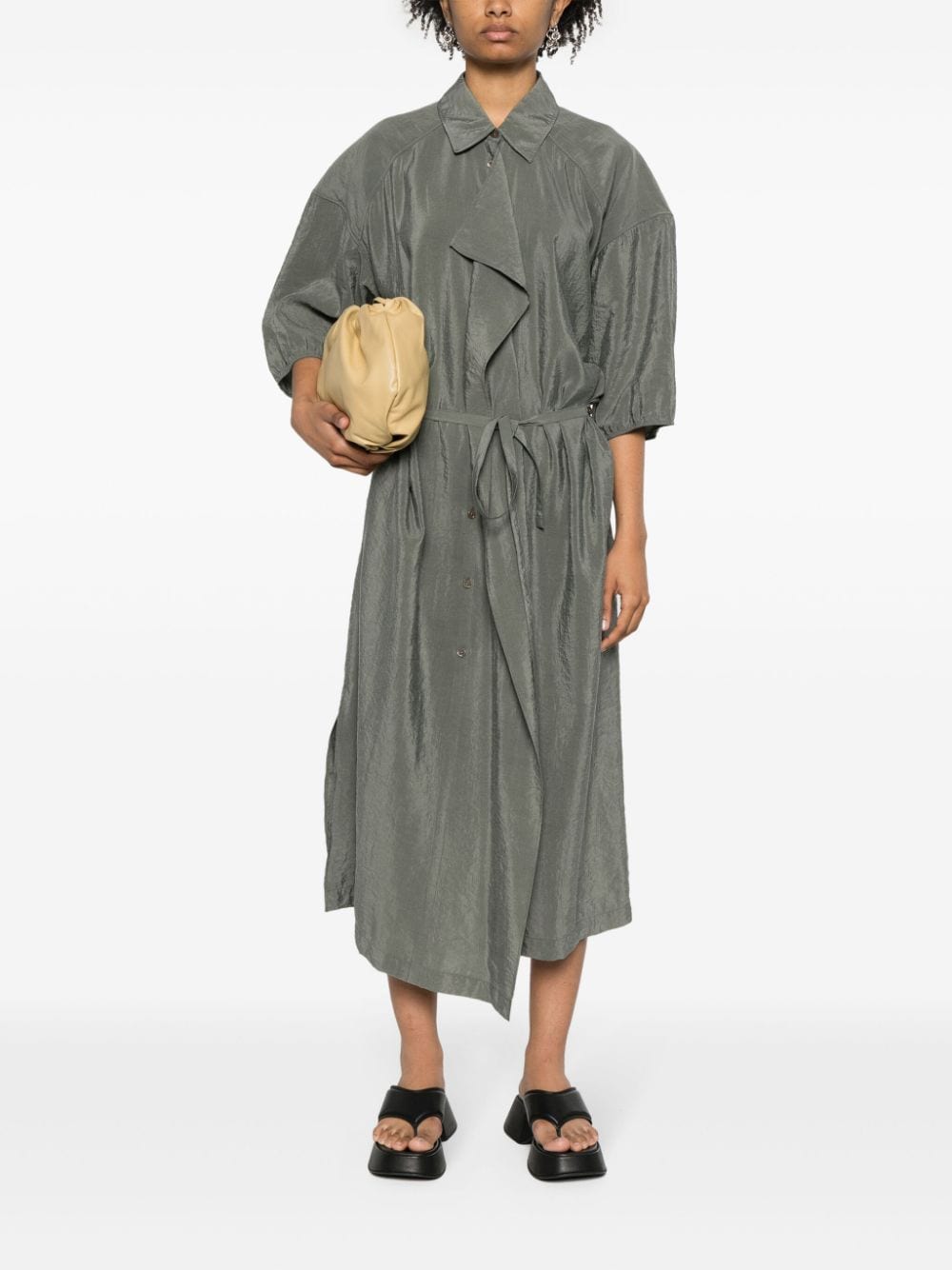 Shop Lemaire Belted Shirt Dress In Grey