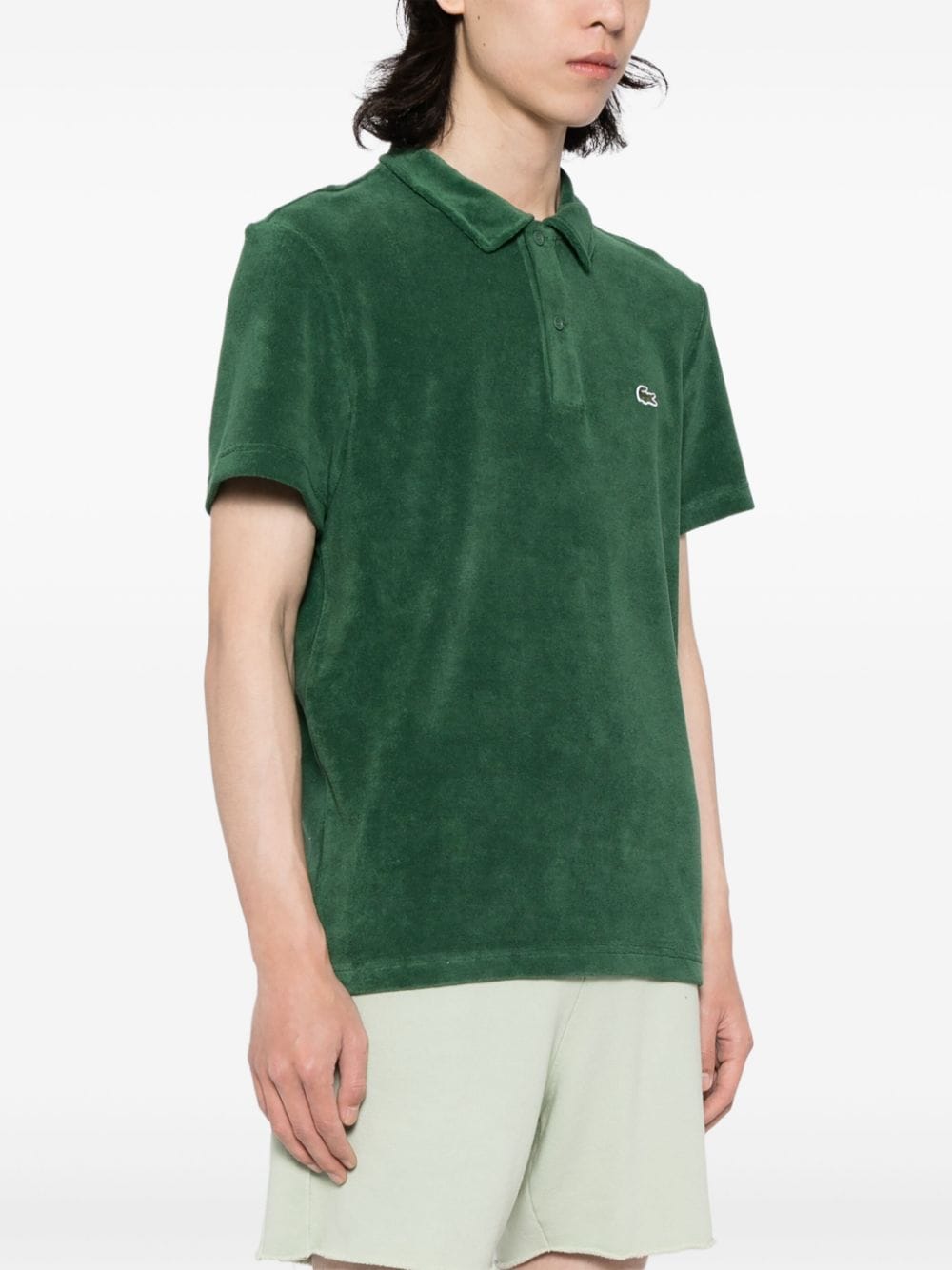 Shop Lacoste Logo-appliqué Velvet Polo Shirt In Green