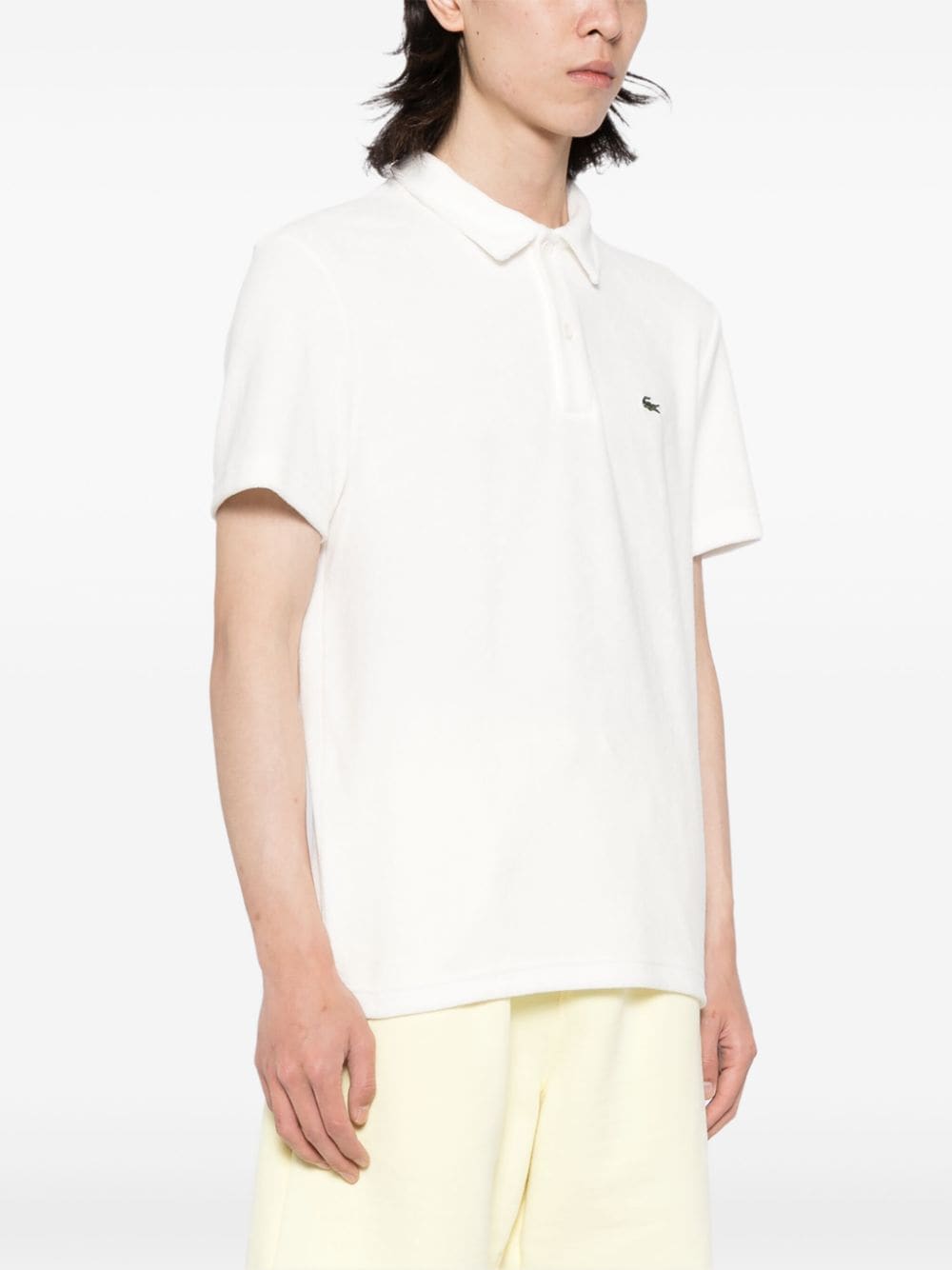 Shop Lacoste Logo-appliqué Velvet Polo Shirt In White