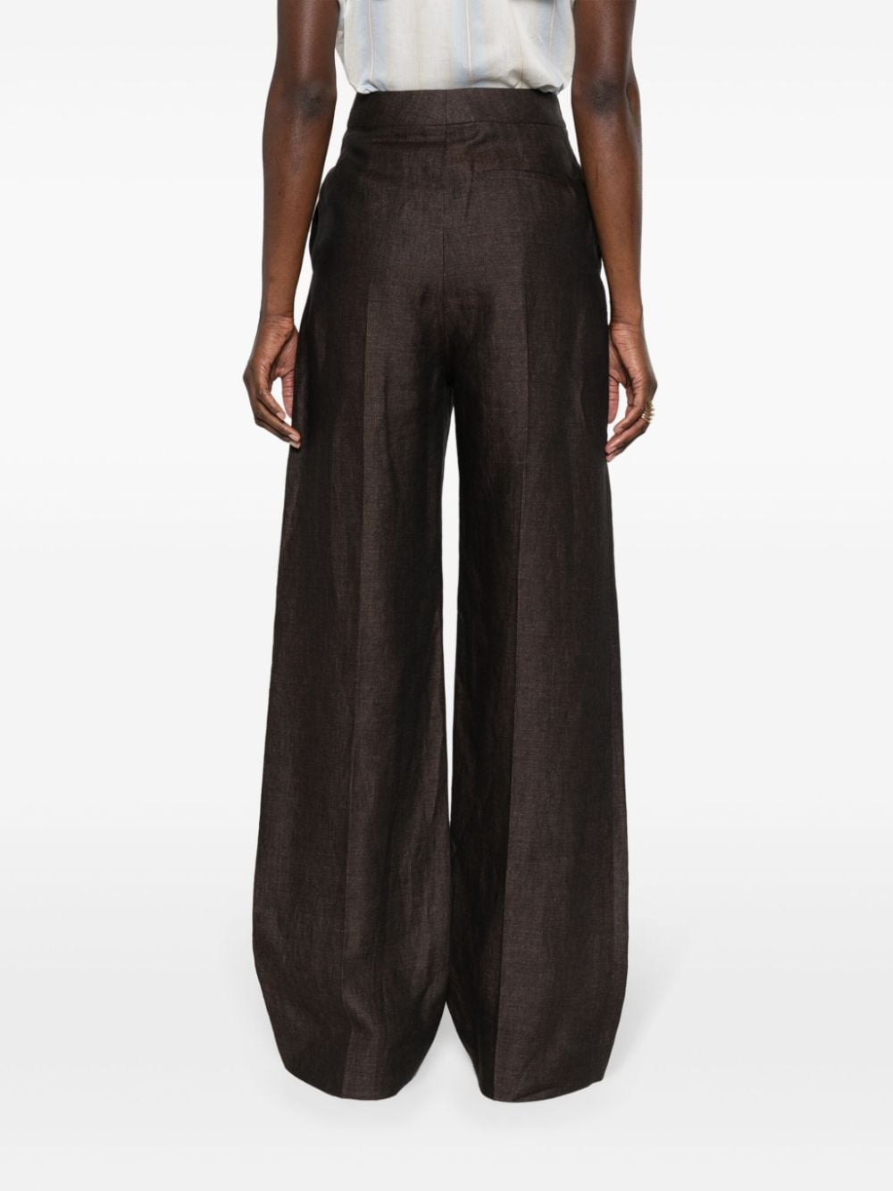 Shop Loewe High-waisted Linen Trousers In Brown