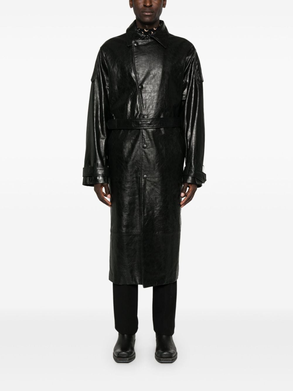 424 Leather Trench Coat In Black