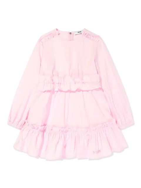 MSGM Kids logo-embroidered ruffled dress