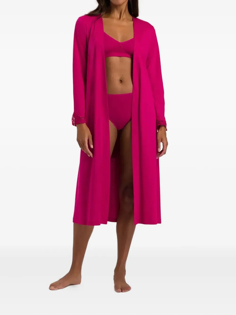 Hanro Lace-trim Robe In Pink