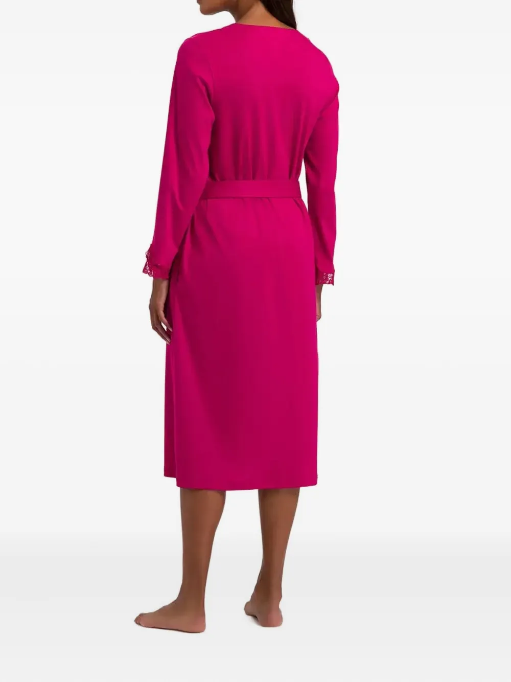 Hanro Lace-trim Robe In Pink