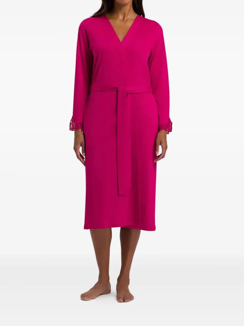 Hanro Lace-trim Robe In Pink