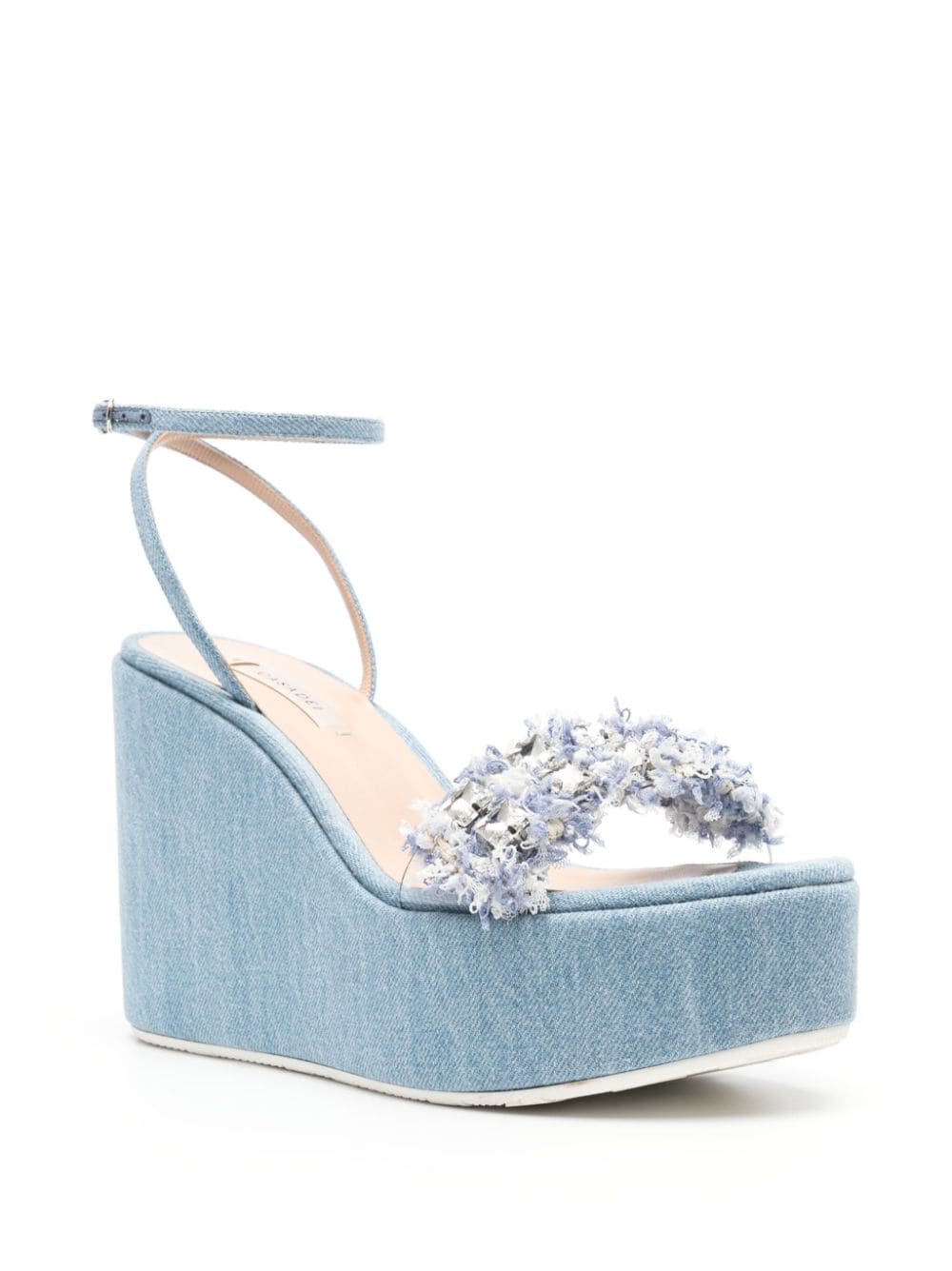 Shop Casadei Elsa 80mm Wedge Sandals In Blue