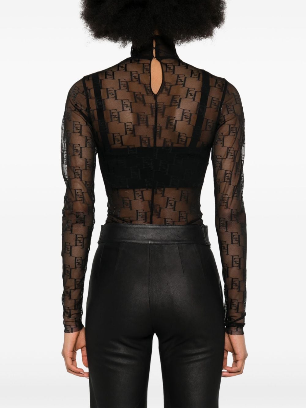 Shop Elisabetta Franchi Logo-print Semi-sheer Bodysuit In Black