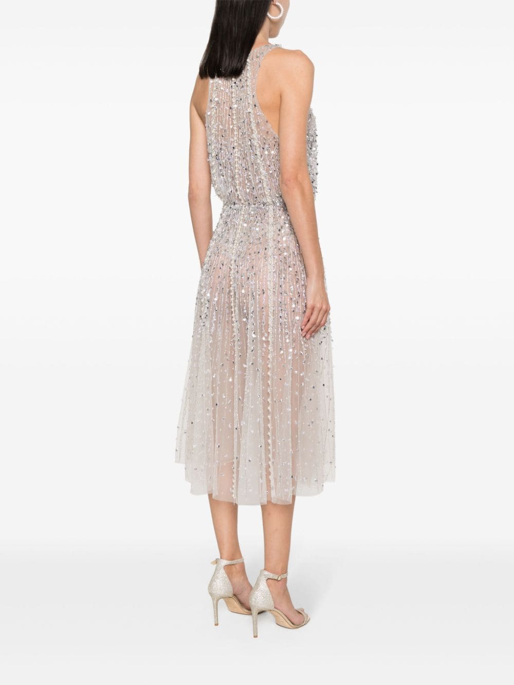 Shop Elisabetta Franchi Sequin-embellished Midi Dress In Nude