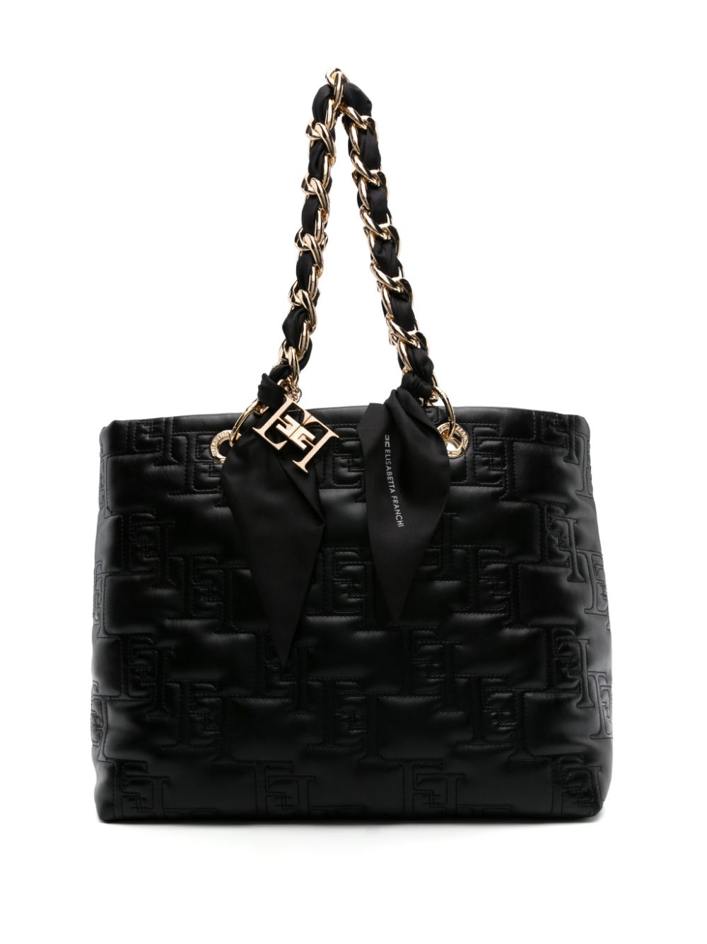 Shop Elisabetta Franchi Logo-embroidered Tote Bag In Black