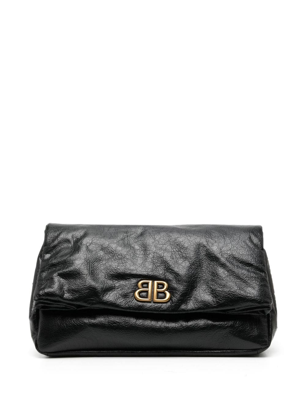 Shop Balenciaga Monaco Leather Clutch Bag In Black
