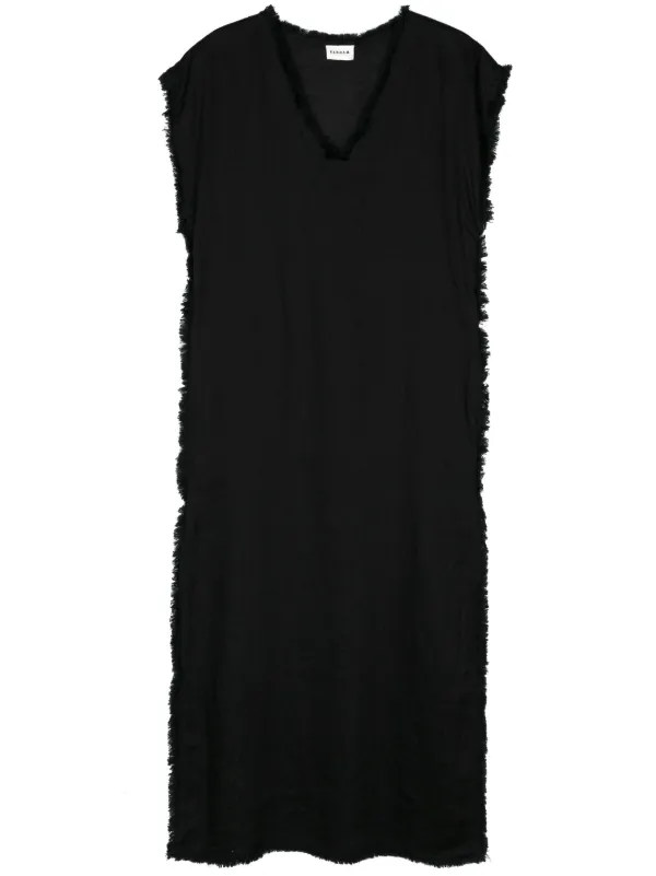 P.A.R.O.S.H. Frayed Linen Midi Dress - Black P.A.R.O.S.H. Frayed Linen Midi Dress - Black