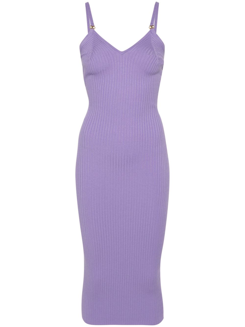 Elisabetta Franchi V-neck Ribbed Midi Dress In Purple