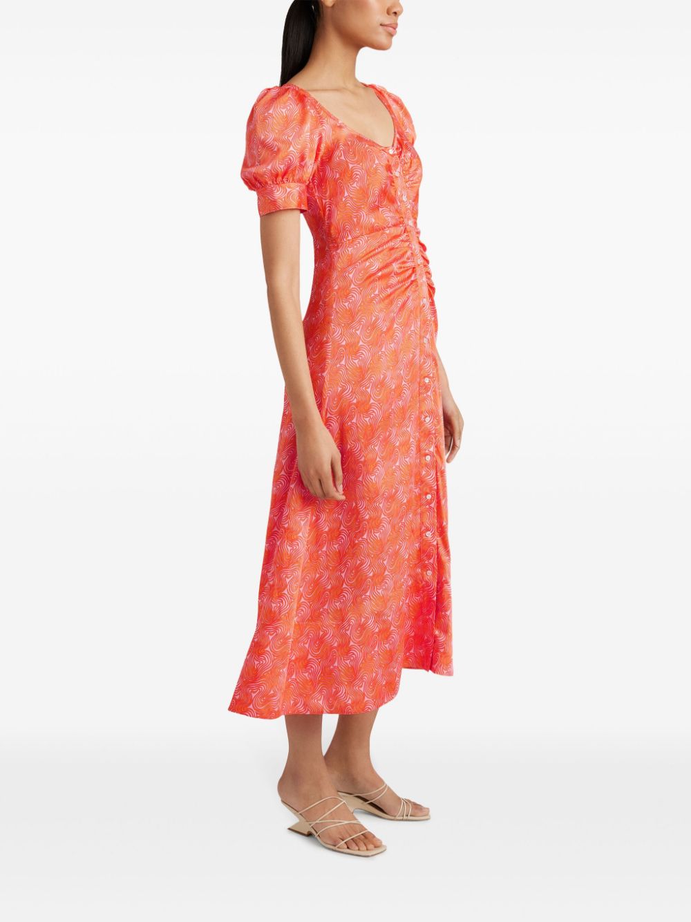 Shop Cinq À Sept Ximena Wave-print Midi Dress In Orange