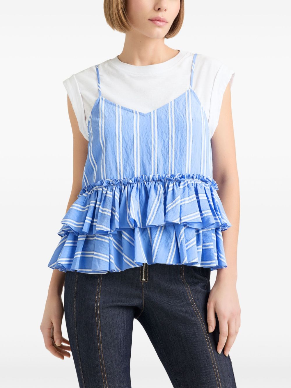 Shop Cinq À Sept Samantha Layered Seersucker Top In Blue