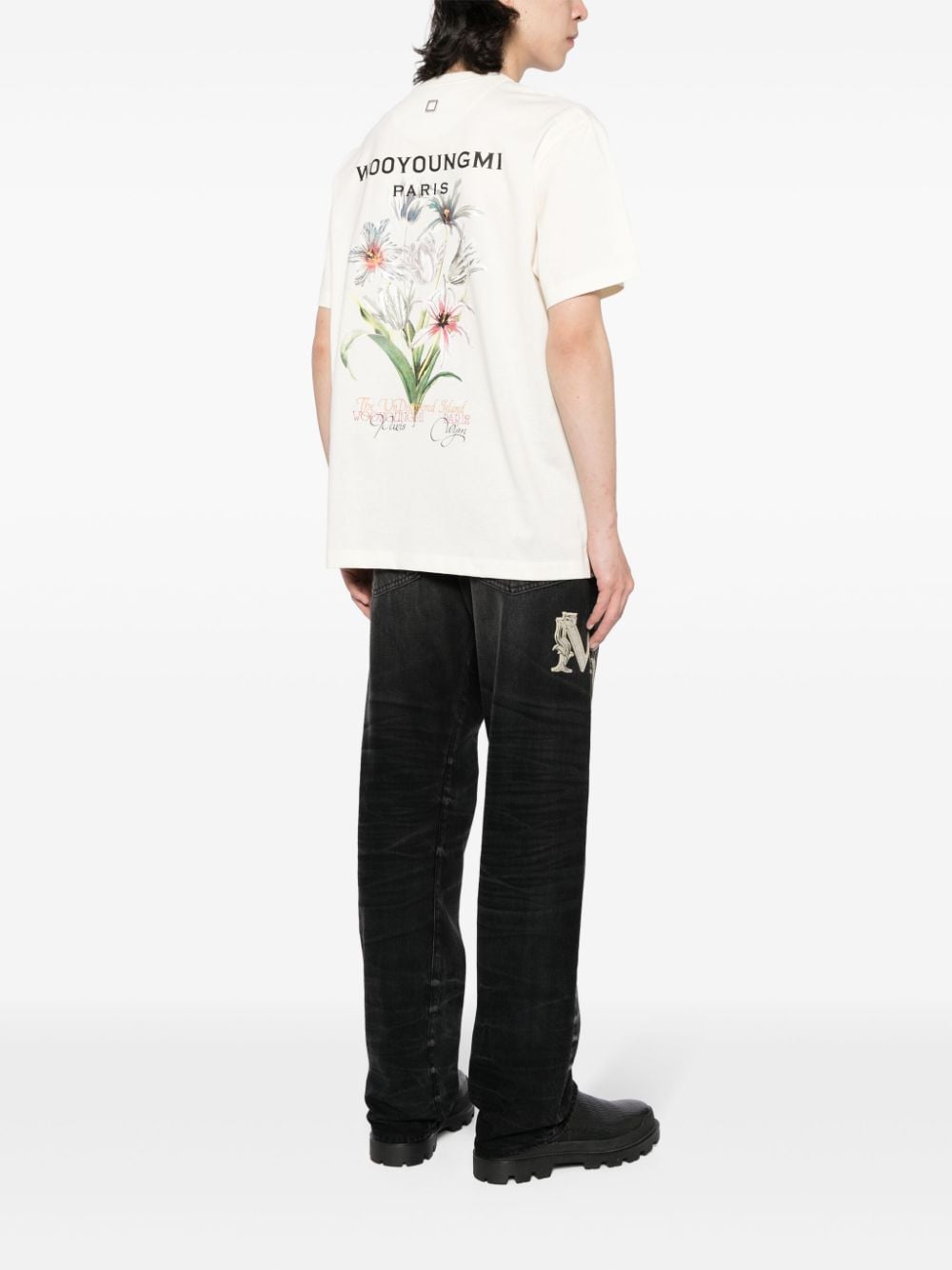 Shop Wooyoungmi Floral-print Cotton T-shirt In Neutrals