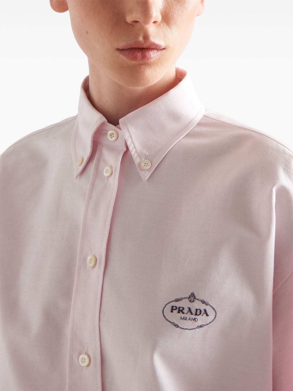 Shop Prada Logo-embroidered Cotton Shirt In Pink