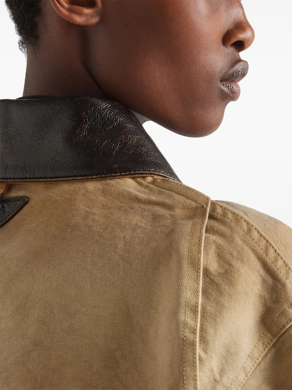 Shop Prada Cropped Canvas Jacket In Neutrals