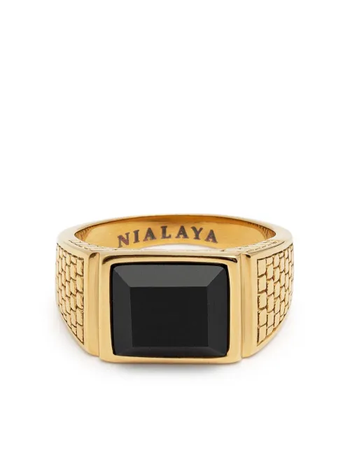 Chevalière Golden Brick ornée d'agate - Nialaya Jewelry - Modalova