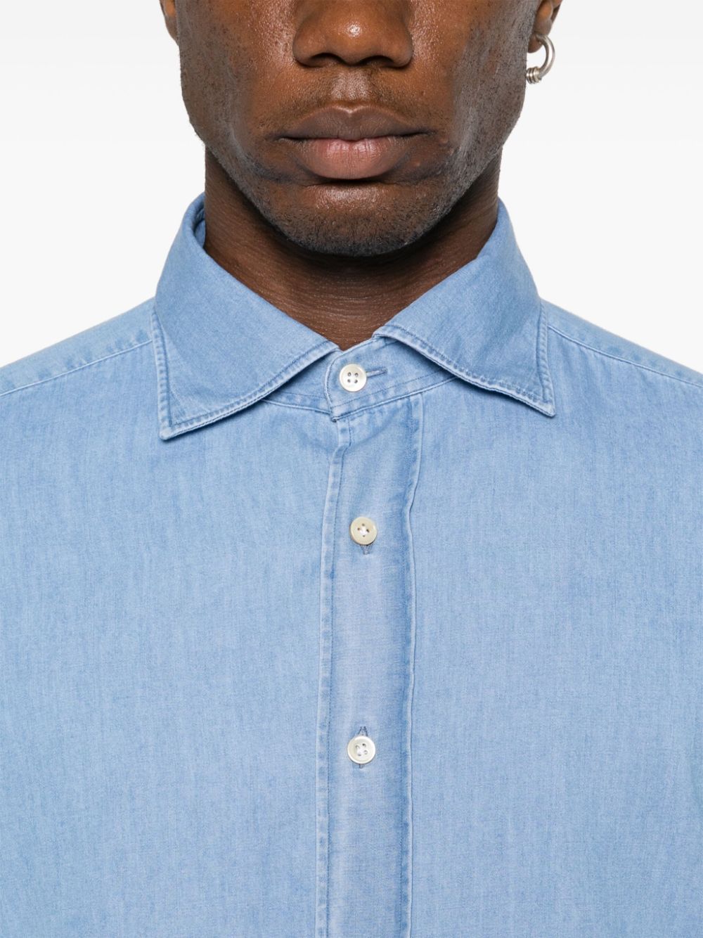 Shop Borrelli Cutaway-collar Chambray Shirt In Blue