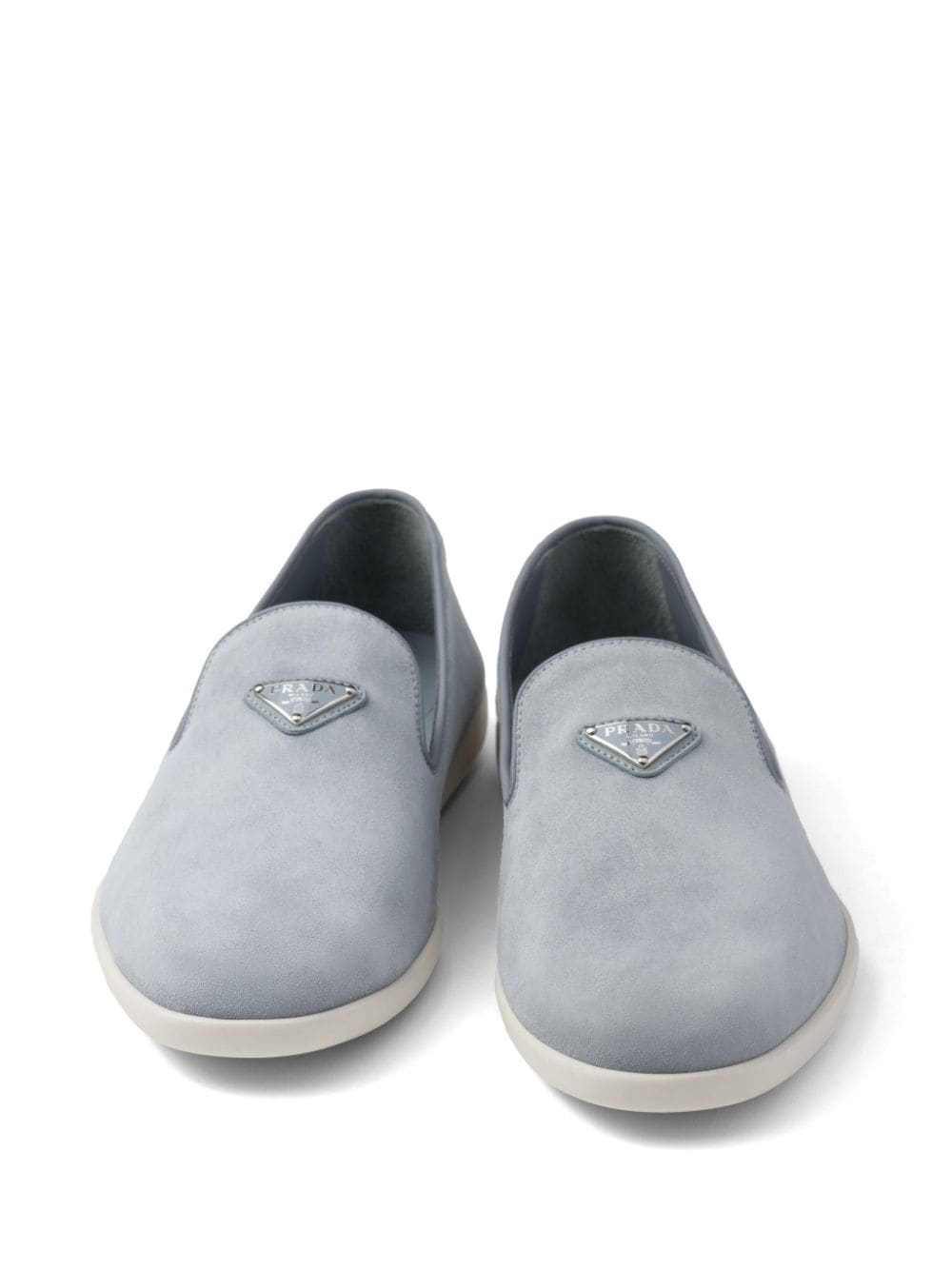 Shop Prada Triangle-logo Suede Loafers In Blue