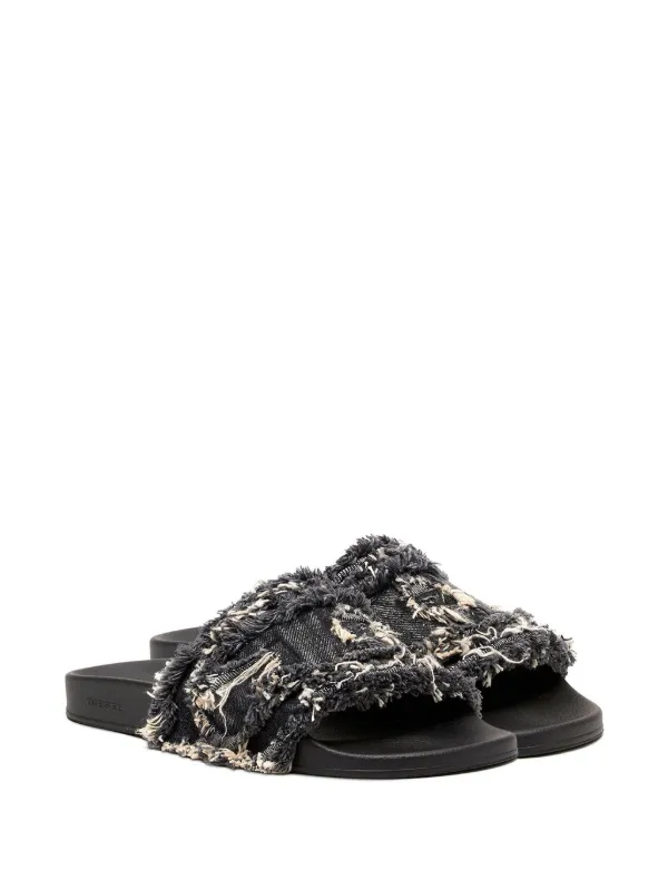 Diesel Sa Fringed Denim Slides Black FARFETCH GR