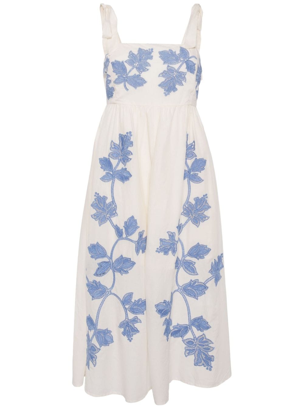 Shop Tanya Taylor Amina Floral-embroidered Midi Dress In 中性色