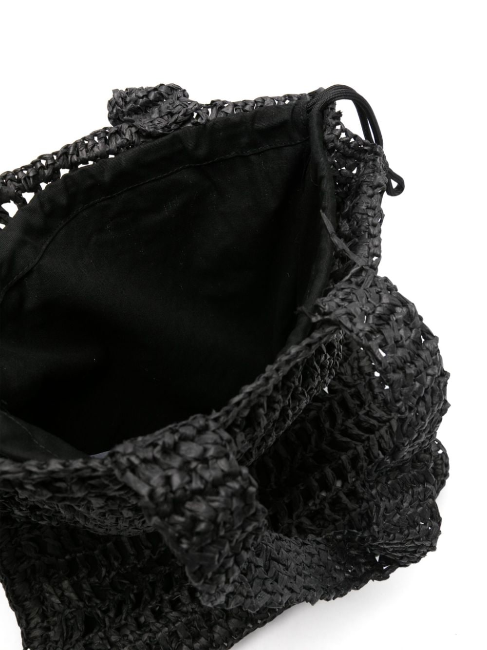 Shop Msgm Woven Raffia Shoulder Bag In Black