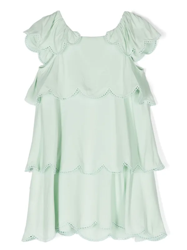 Stella McCartney Kids picot-trim Flared Dress | Green | FARFETCH BN