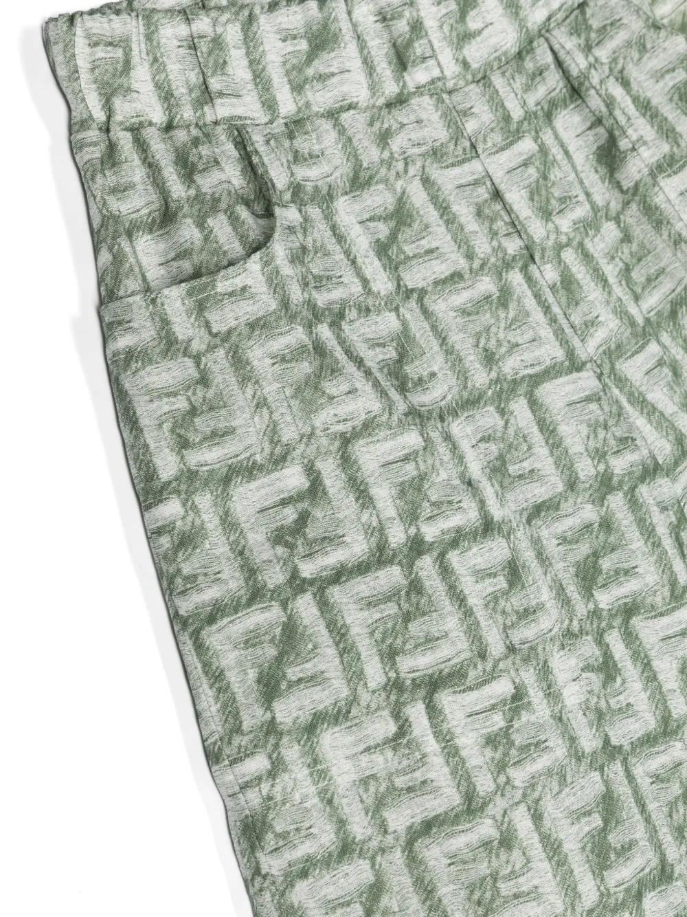 Shop Fendi Ff-print Linen Shorts In Green