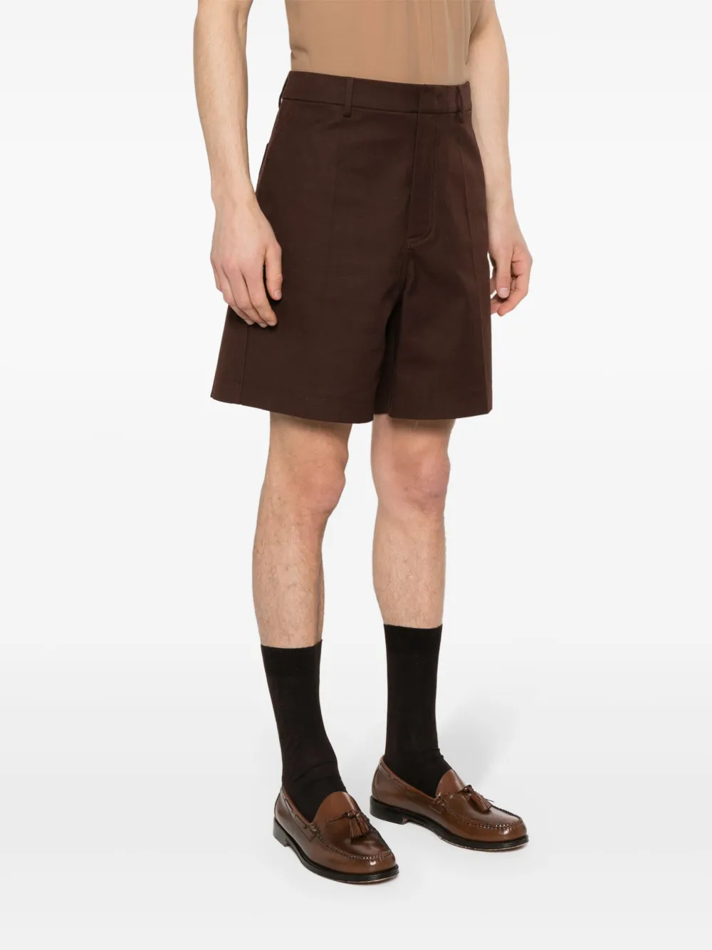 Shop Valentino Pressed-crease Shorts In Brown