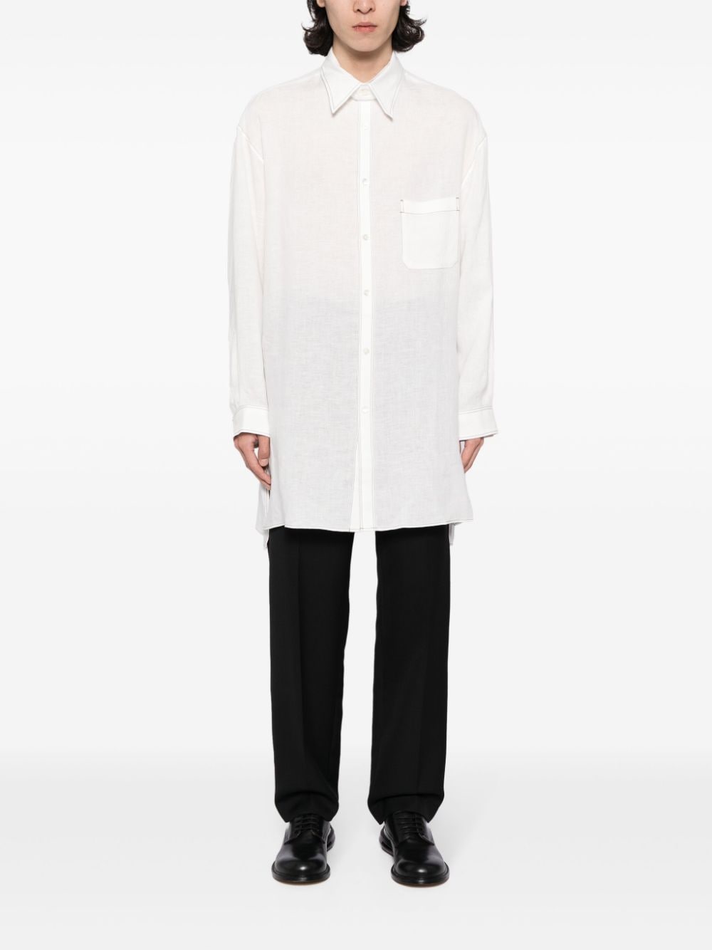 Shop Yohji Yamamoto Contrast-stitching Linen Shirt In 白色