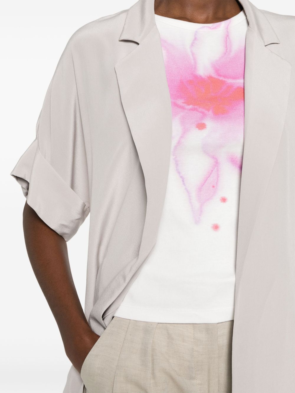 Shop Alysi Crepe Silk Short-sleeves Blazer In Grey