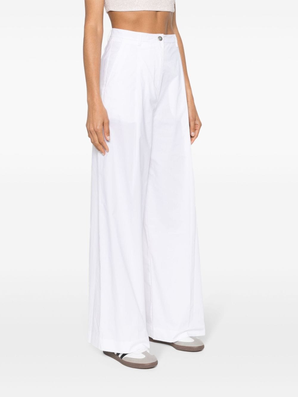 Shop Merci Wide-leg Cotton Trousers In White