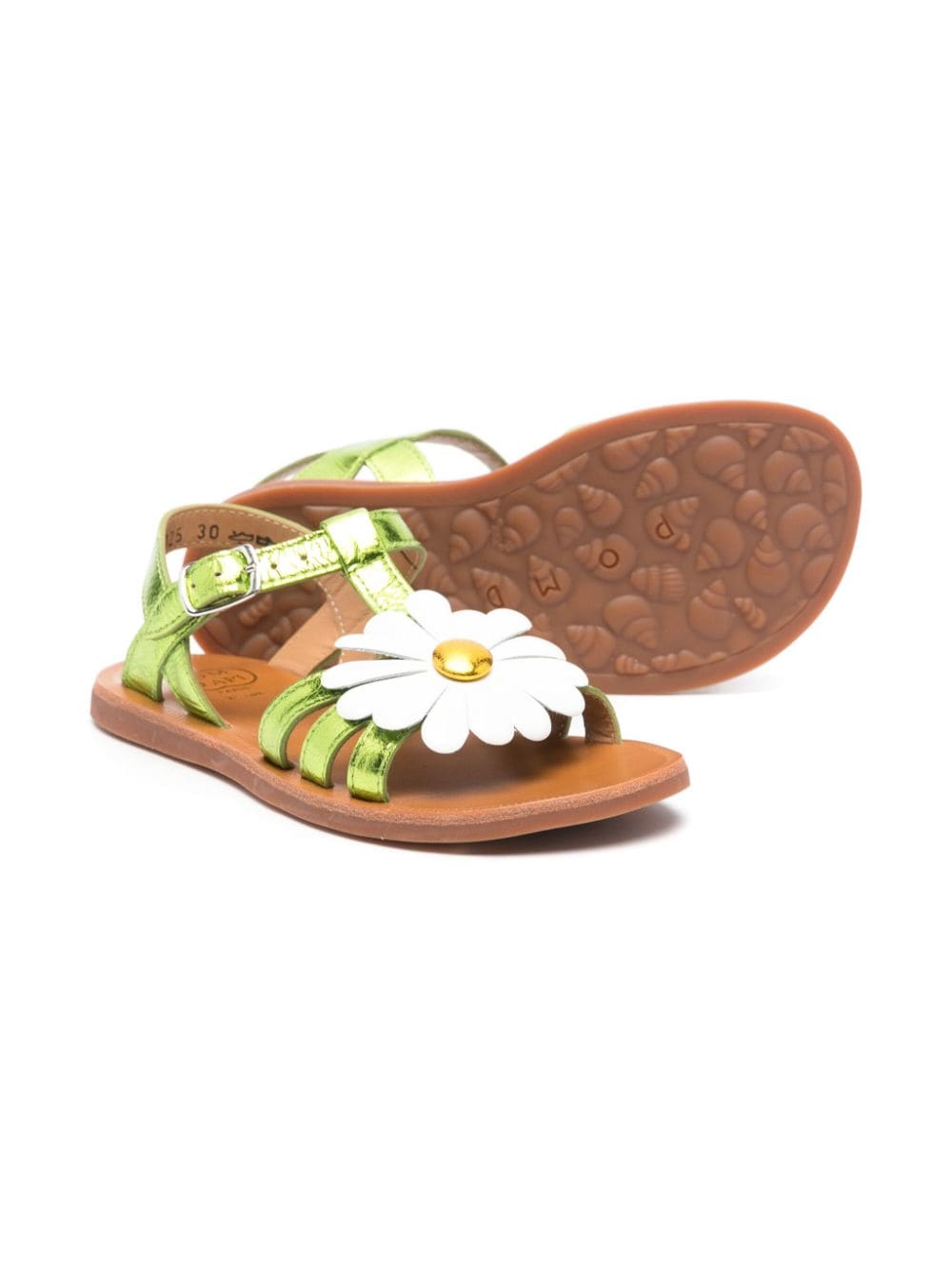 Shop Pom D'api Flower-appliqué Leather Sandals In Green