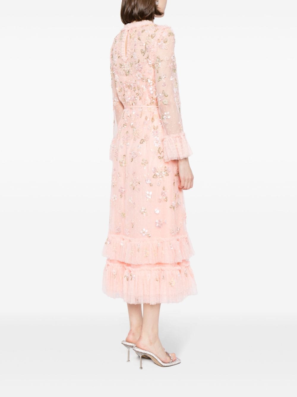 Shop Needle & Thread Sequin Bloom Tulle Midi Dress In Pink