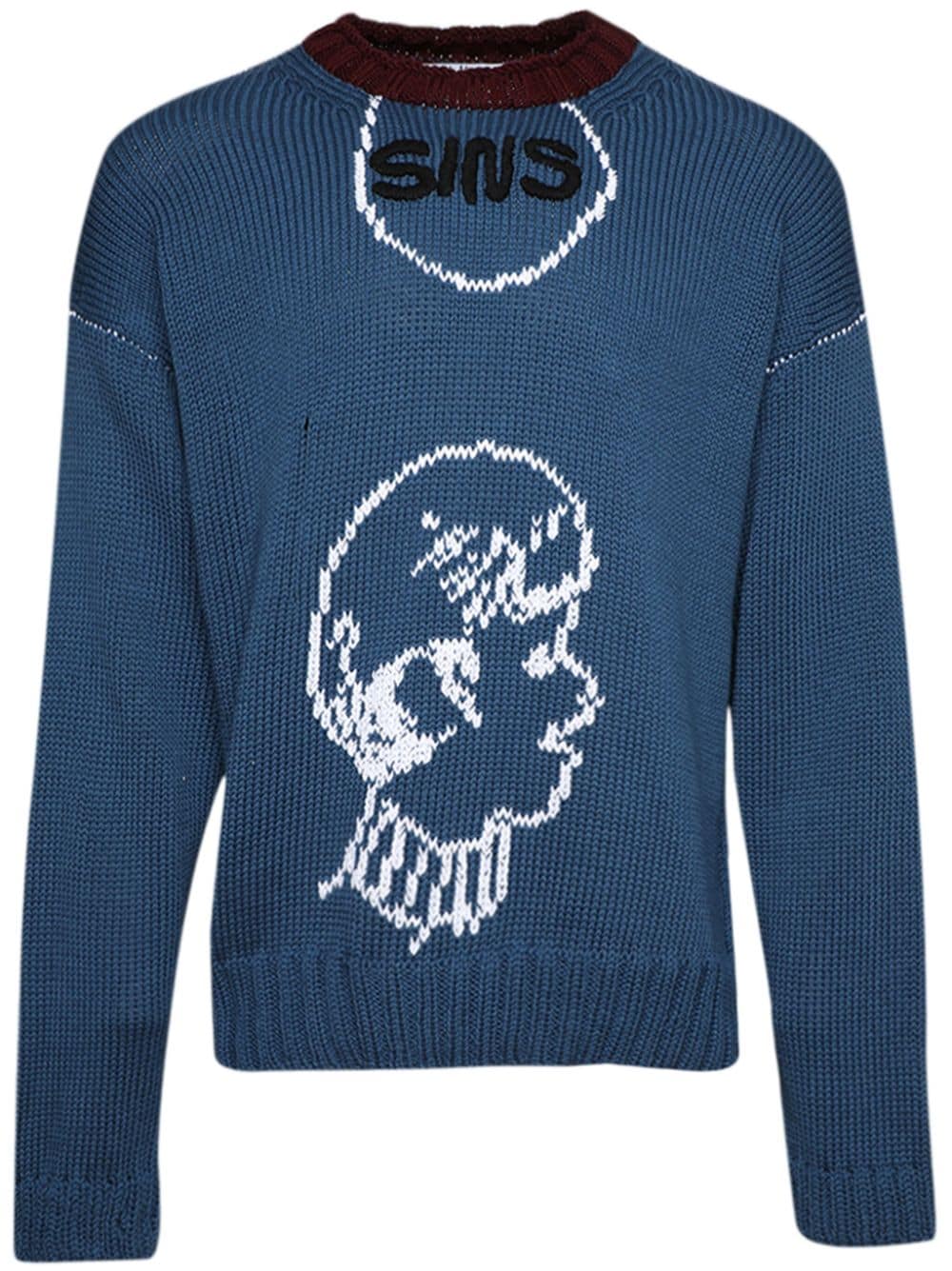 Paly intarsia-knit cotton jumper - Blu