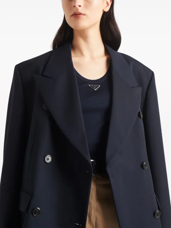 Prada enamel-triangle Cotton Top | Blue | FARFETCH