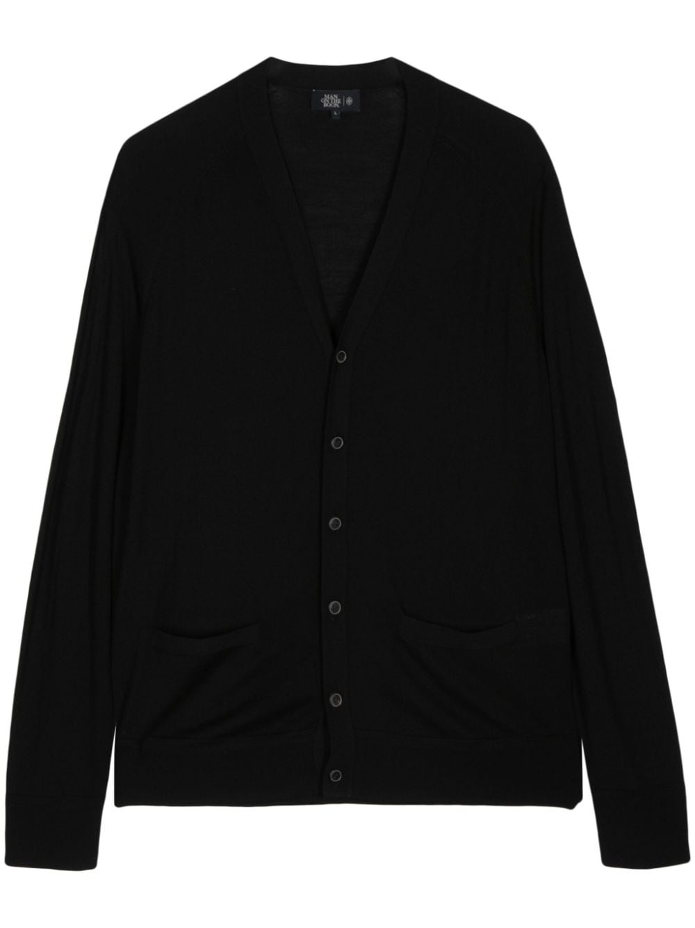 Man On The Boon. Knitted Wool Cardigan In Black